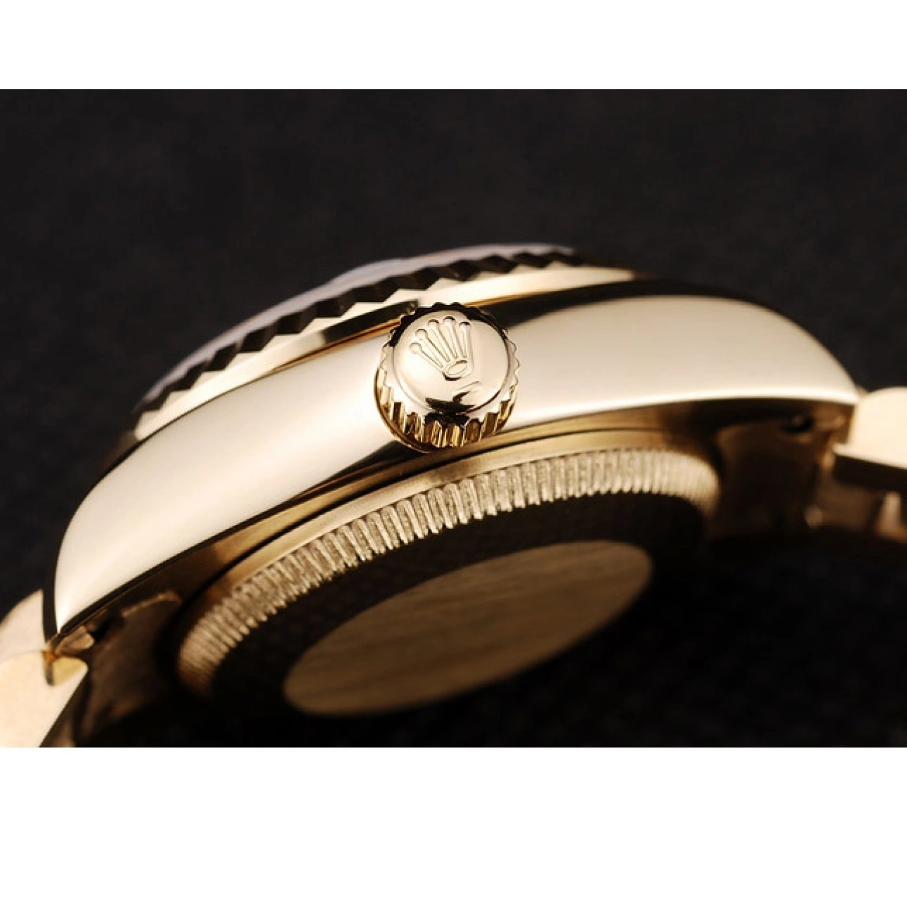 Aaa replica watch Pattern Gold DateJust Ribbed Dial Rolex Gold Bezel 0729